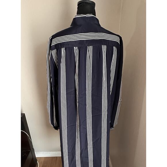 Vtg Chez California Designed By Tandy Navy White Striped Collar Neck Tie Dress - Picture 10 of 13